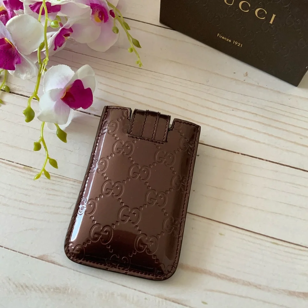 AUTHENTIC Gucci GG Patent Leather Embossed Case